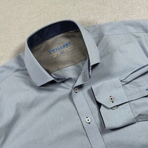 Twillory Mens Performance Dress Shirt Blue Herringbone Tailored Fit 17 34-35 XL